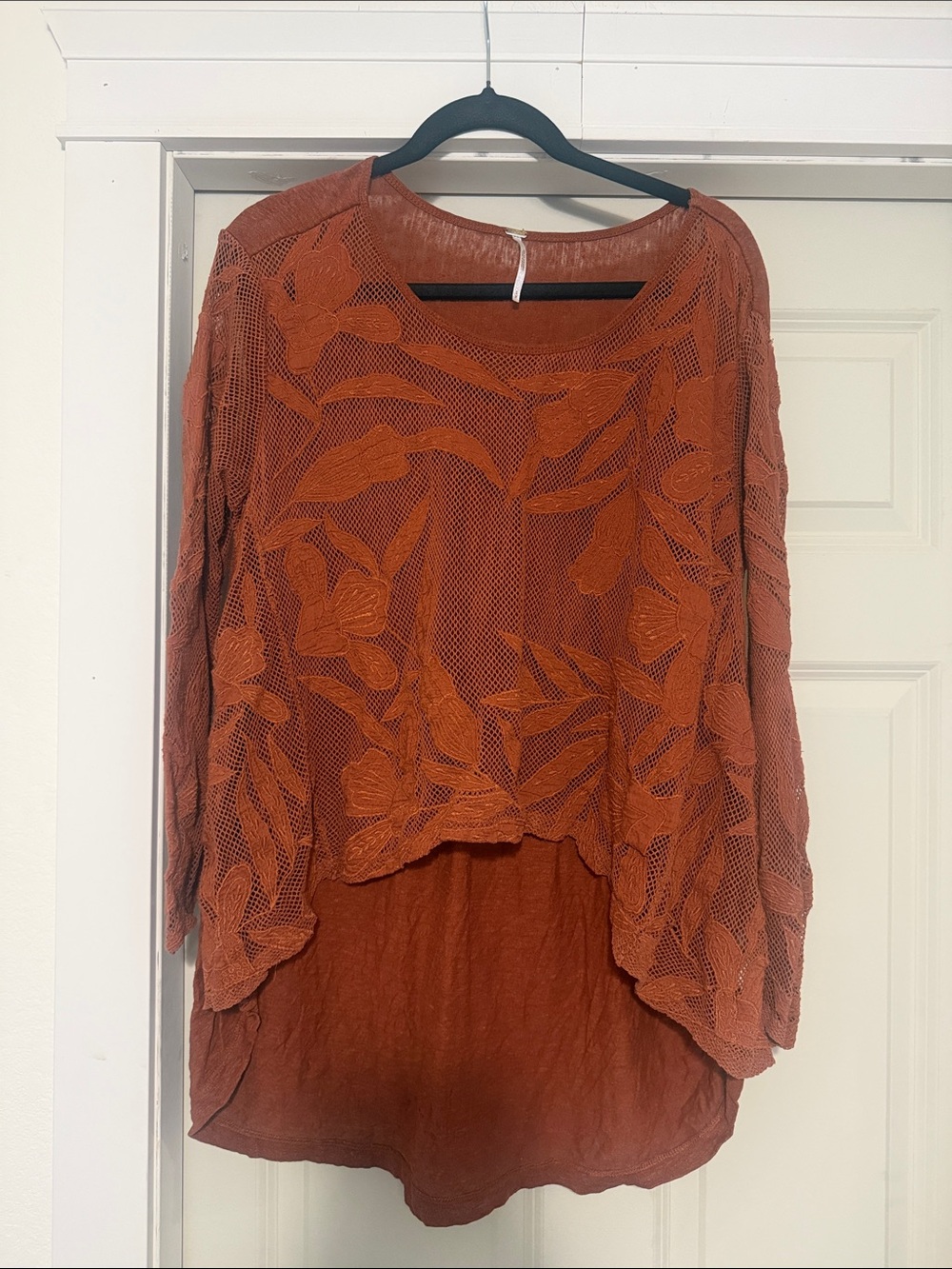 Free People Rust Orange Floral Lace Knit Tunic